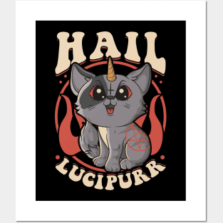 Cute & Funny Satanic Hail Lucipurr Rainbow Kitty Posters and Art